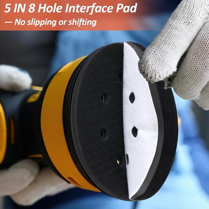 Mkobon 4 Pack 5 Inch 8 Holes Foam Sanding Pads, Soft Density Interface Pad, Hook and Loop Sponge Cushion Buffer Backing Pad for Orbital Sander - Image 4